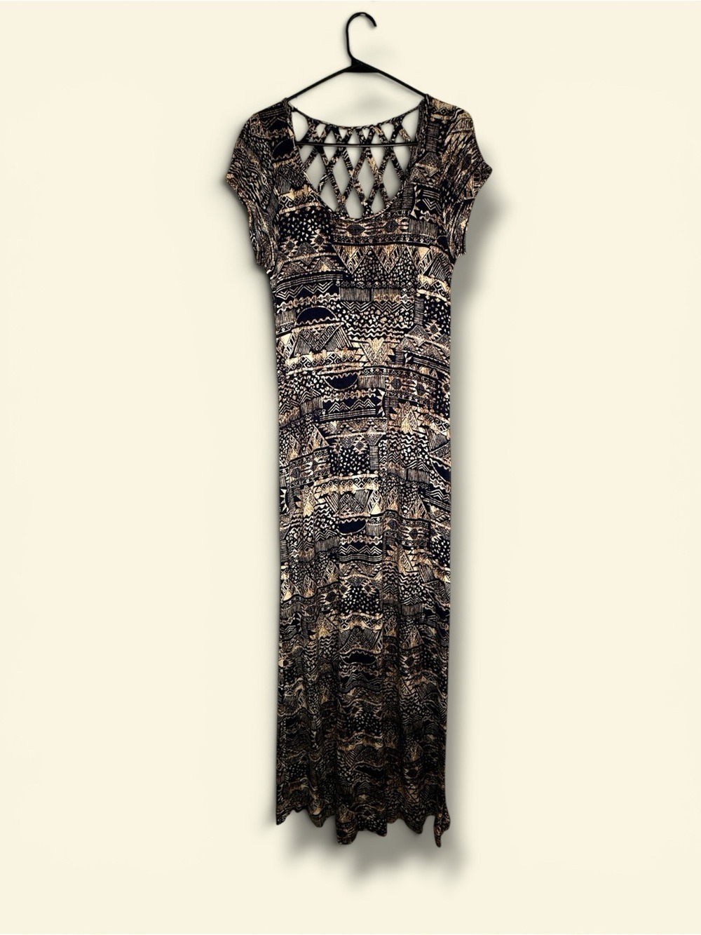 Bobeau Geometric Tribal Print Lattice Back Maxi Dress Large - Picture 2 of 6